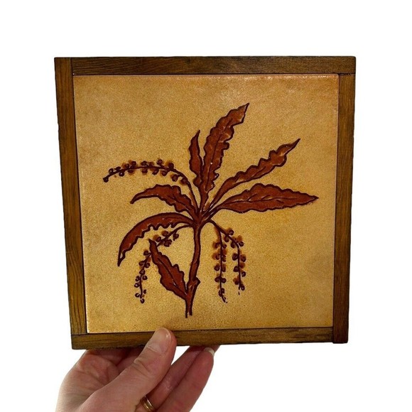 Vintage Trivet Framed Tile 6.5" Sq Made in Italy Santerno Imola Botanical MCM - Picture 3 of 8